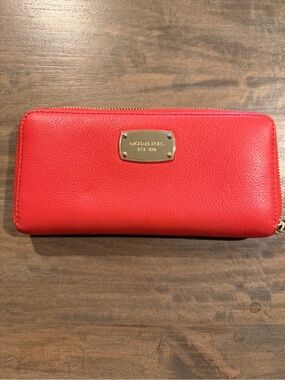 Michael Kors Coral Orange Leather Zip Wallet